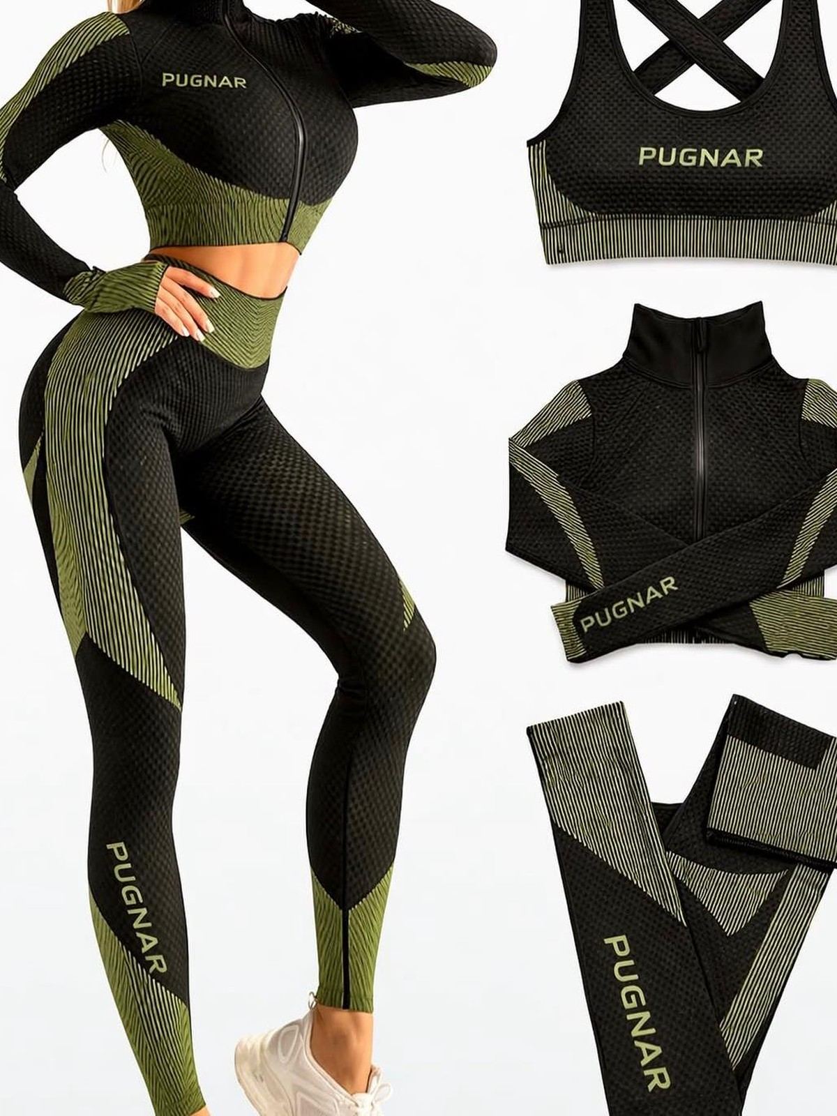 Conjunto fitness modelo especial — preto e verde militar — Conjunto Fitness — Pugnar