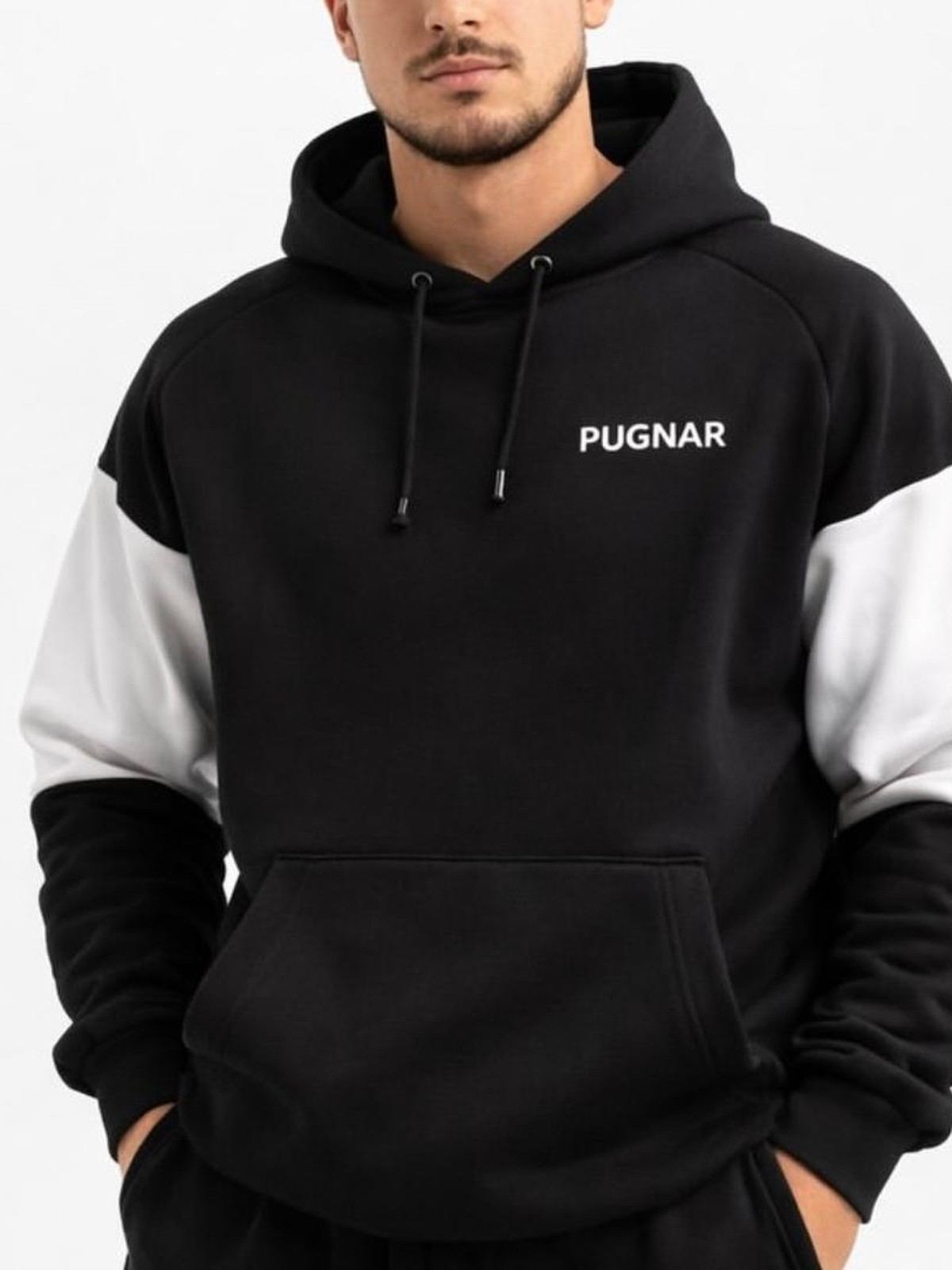 Hoodie modelo 1 (cardado) — preto e branco — Hoodies — Pugnar