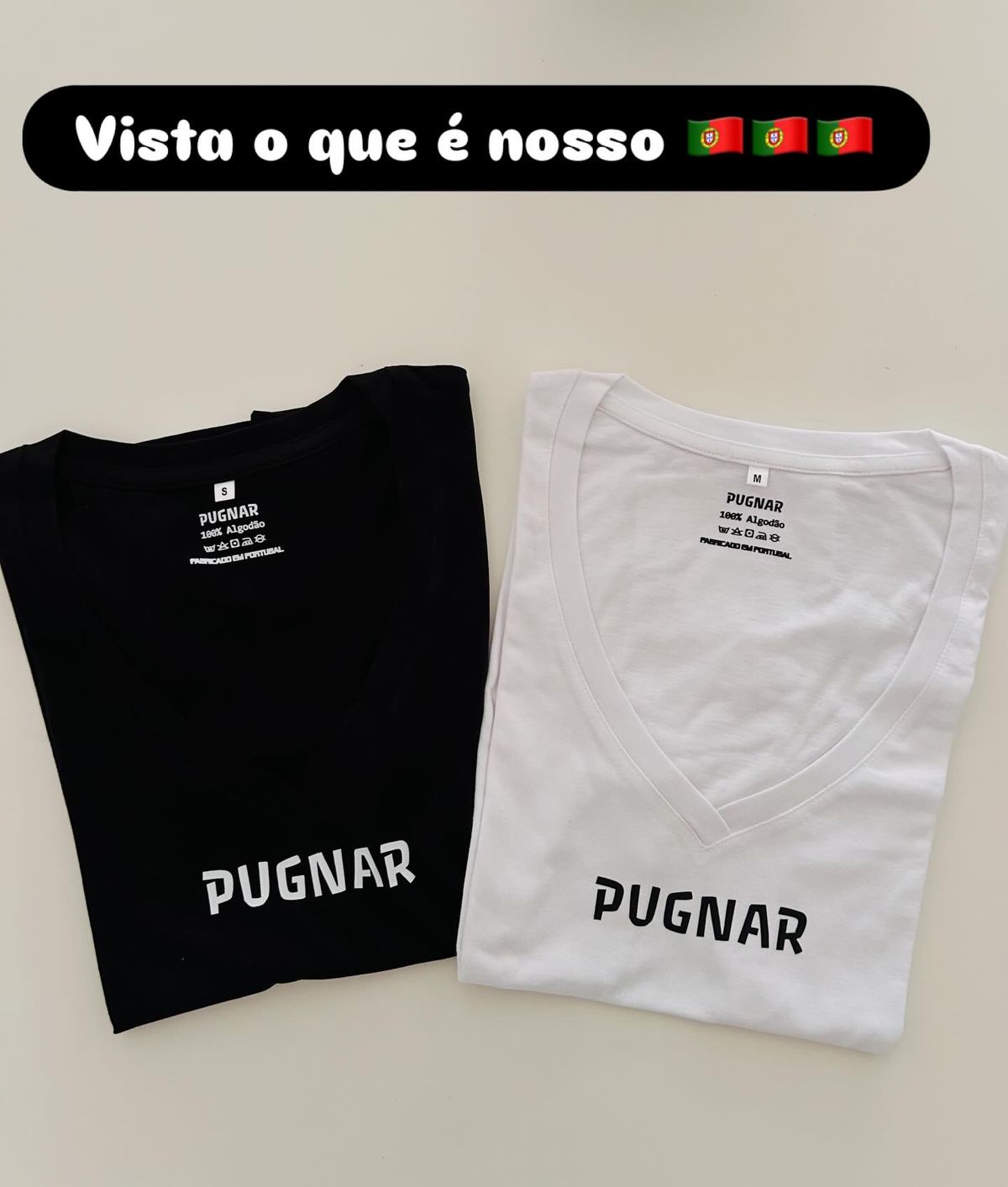 Etiqueta interior Pugnar: 100% algodão, fabricado em Portugal
